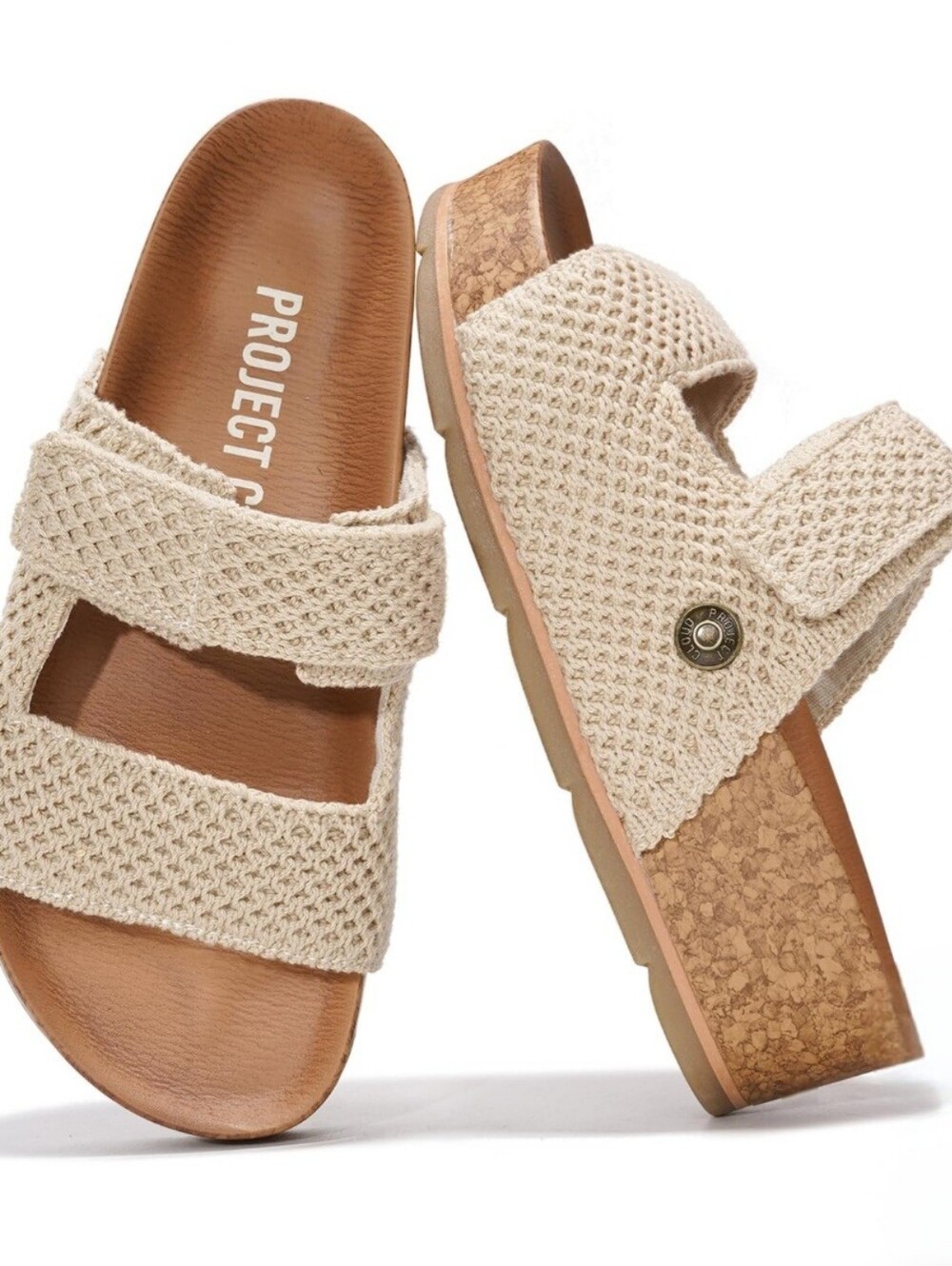 Project Cloud Natural Crochet Platform Slide Sandals Women’s Size 8.5 Fits 8 New